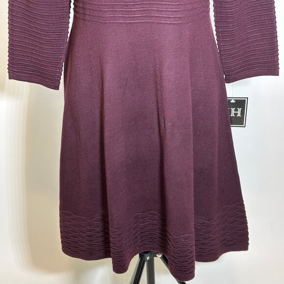 NWT JH Jessica Howard Maroon Ribbed 3/4 Sleeve Sweater Dress Womens Size Medium - Picture 3 of 12